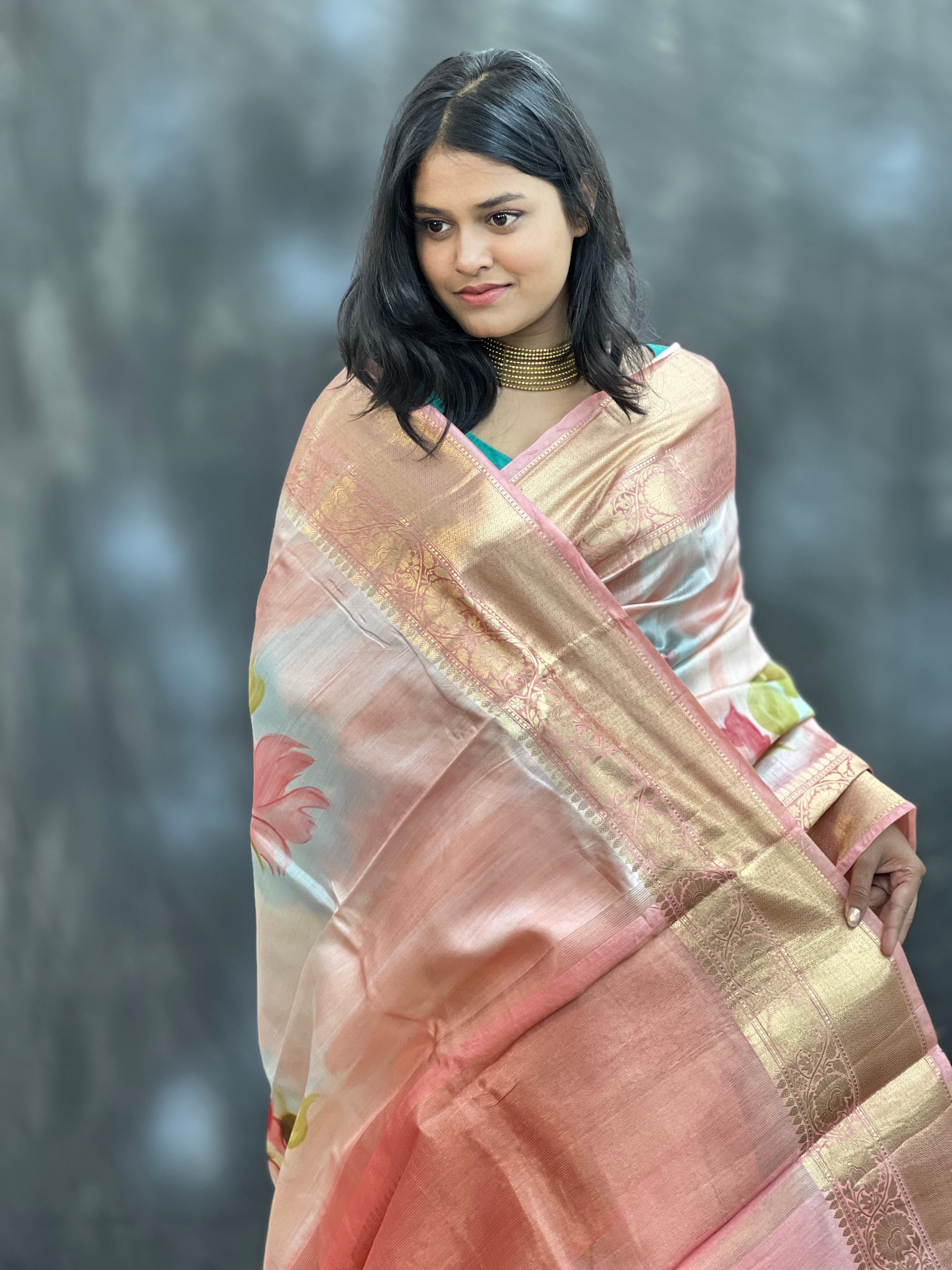 Fine Art Rare Pure Chiniya Silk Saree
