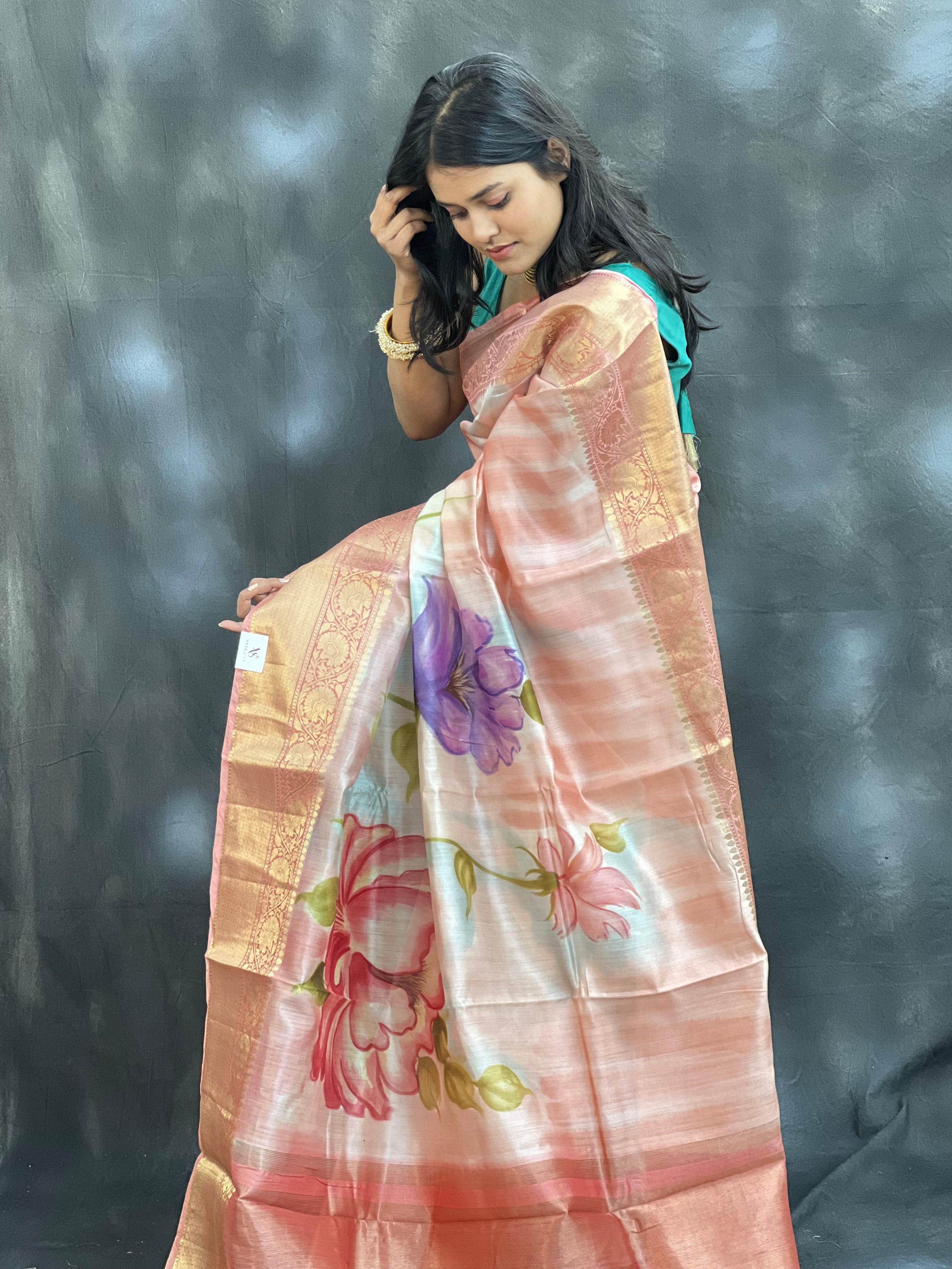 Fine Art Rare Pure Chiniya Silk Saree