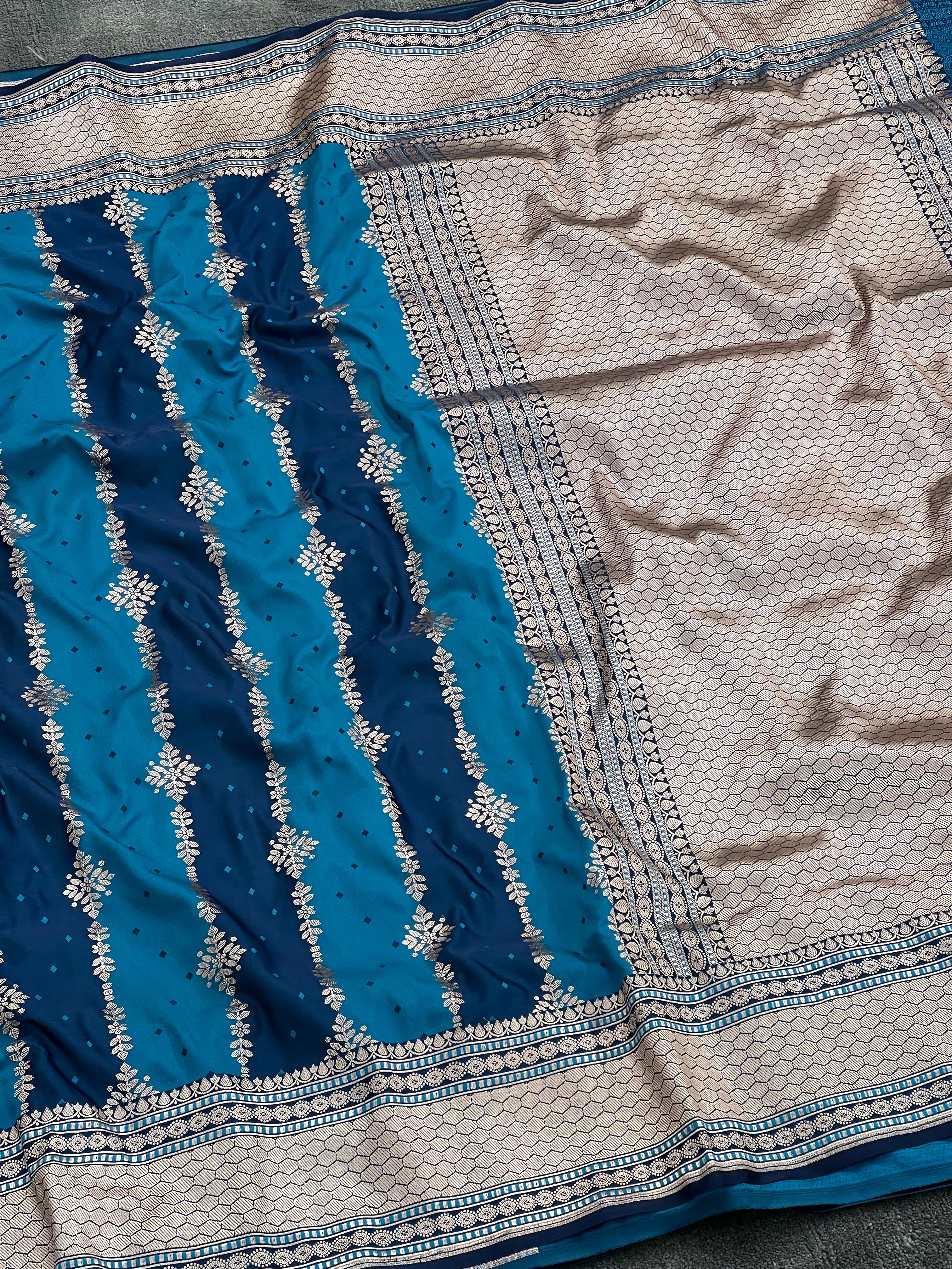 Stipe Motifs Mashru Katan Silk Saree