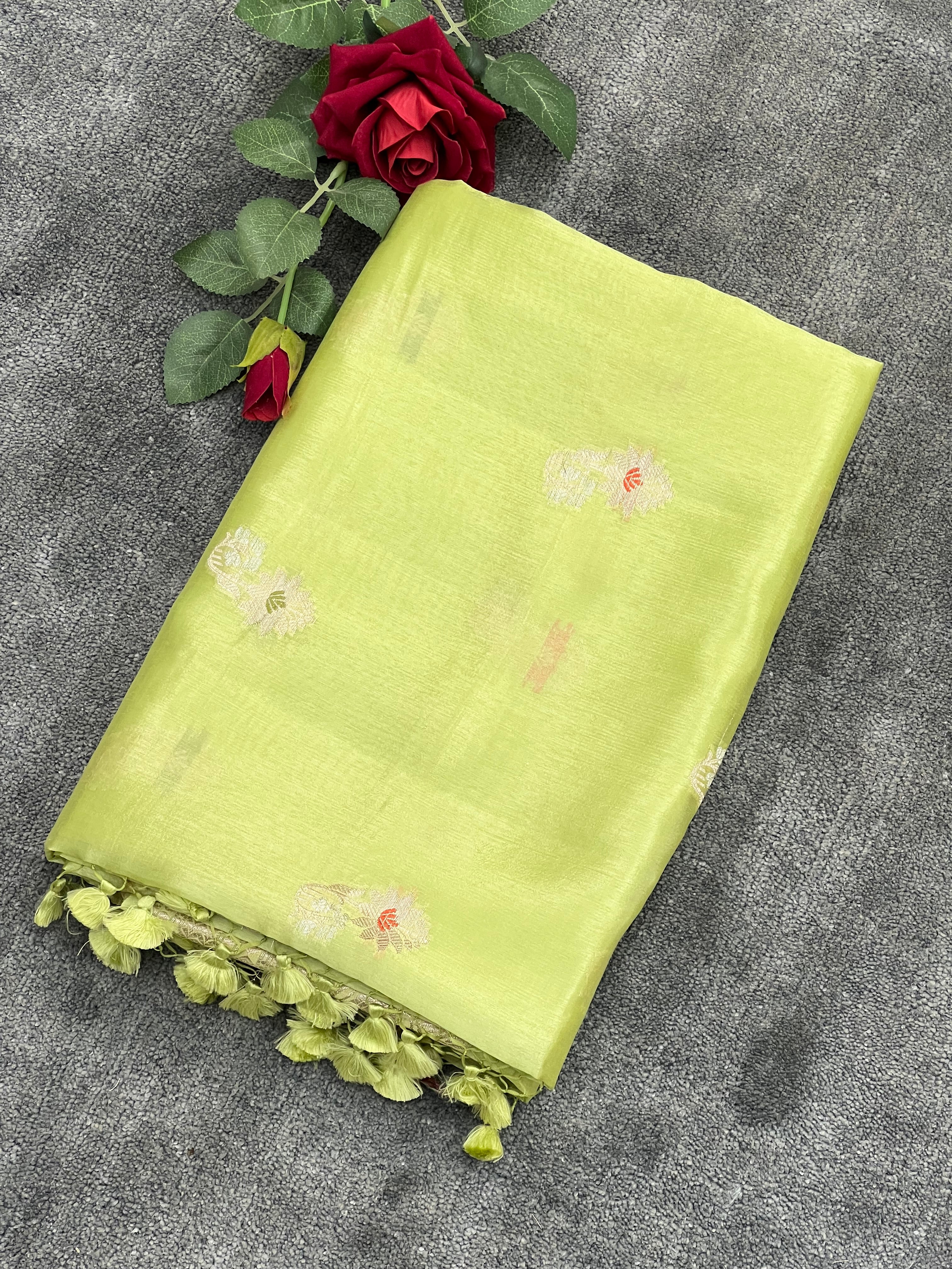Glamorous Green Mango Banarasi Saree