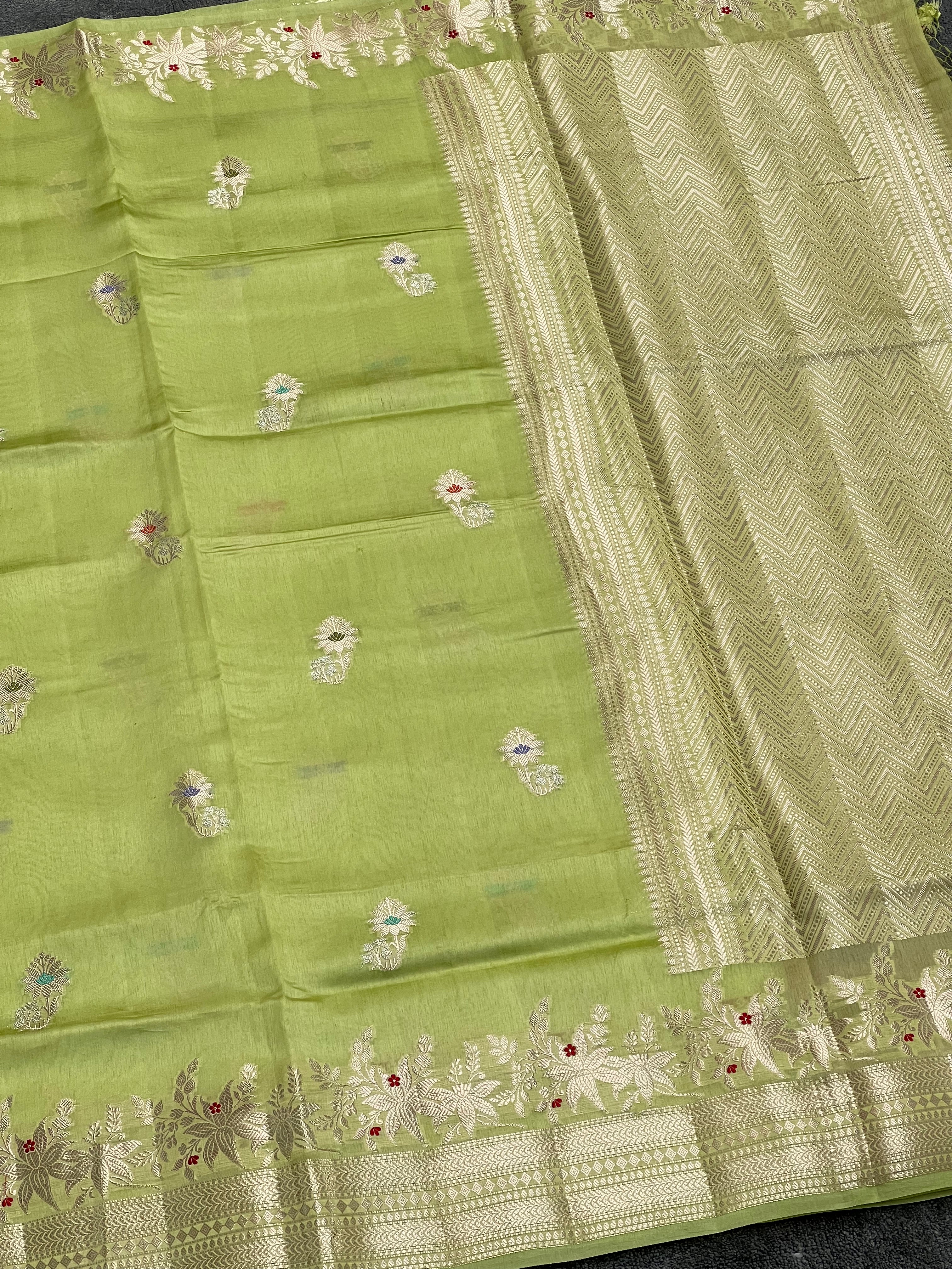 Glamorous Green Mango Banarasi Saree